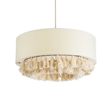 GINGER 02100 Boho Κρεμαστό Φωτιστικό Μονόφωτο 1xE27 IP20 Φ50 x Υ25cm Μπεζ Υφασμάτινο με Μπεζ Λεπτό Νήμα Πλέγμα Βαμβακερό Καπέλο
