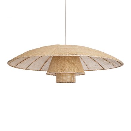 ZORΑ Boho Κρεμαστό Φωτιστικό - Φ120 x Υ40cm Μπεζ Υφασμάτινο Καμπάνα