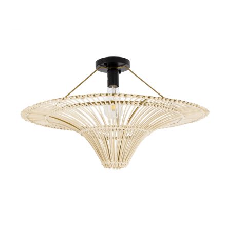 PALERMO 02152 Boho Φωτιστικό Οροφής Μονόφωτο 1xE27 IP20 Φ60 x Υ36cm Μπεζ Ξύλινο Μπαμπού Πλέγμα