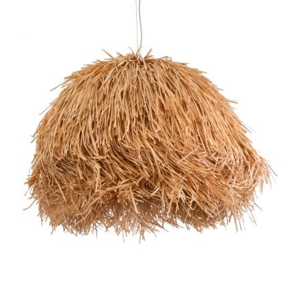 GUADELOUPE 02155 Boho Κρεμαστό Φωτιστικό Μονόφωτο 1xE27 IP20 Φ70 x Υ45cm Καφέ Φυσική Ράφια Νήμα Πλέγμα Καμπάνα
