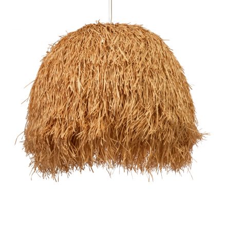 GUADELOUPE 02156 Boho Κρεμαστό Φωτιστικό Μονόφωτο 1xE27 IP20 Φ120 x Υ100cm Καφέ Φυσική Ράφια Νήμα Πλέγμα Καμπάνα