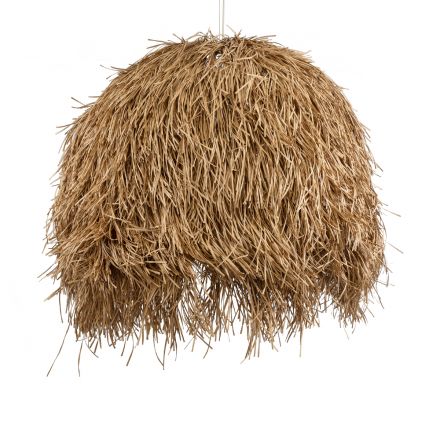 GUADELOUPE 02159 Boho Κρεμαστό Φωτιστικό Μονόφωτο 1xE27 IP20 Φ120 x Υ100cm Καφέ Σκούρο Φυσική Ράφια Νήμα Πλέγμα Καμπάνα