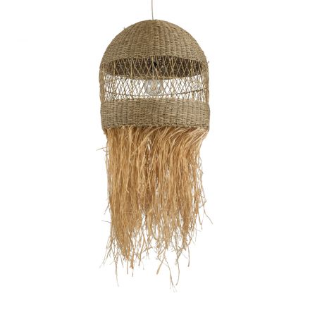 SAINTLUCIA 02161 Boho Κρεμαστό Φωτιστικό Μονόφωτο 1xE27 IP20 Φ66 x Υ120cm Χακί Σχοινί με Μπεζ Φυσική Ράφια Νήμα Πλεγμα Καμπάνα