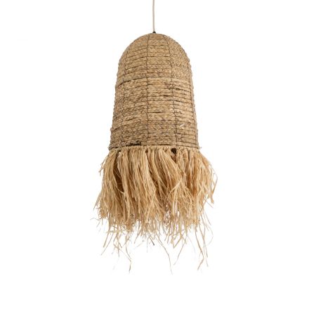 KALENA 02170 Boho Κρεμαστό Φωτιστικό Μονόφωτο 1xE27 IP20 Φ30 x Υ70cm Μπεζ Ξύλινο Μπαμπού Πλέγμα Καμπάνα