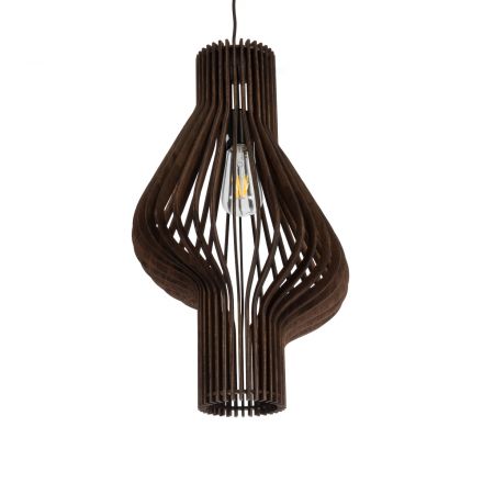 MIHIRO 02173 Boho Κρεμαστό Φωτιστικό Μονόφωτο 1xE27 IP20 Φ32 x Υ56cm Καφέ Σκούρο Ξύλινο Πλέγμα