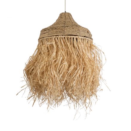 PORTOFERRAIO 02185 Boho Φωτιστικό Οροφής Μονόφωτο 1xE27 IP20 Φ50 x Υ80cm Μπεζ με Καφέ Φυσική Ράφια Νήμα Πλέγμα Καμπάνα