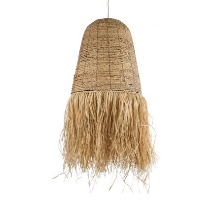 NEPAL 02190 Boho Κρεμαστό Φωτιστικό Μονόφωτο 1xE27 IP20 Φ60 x Υ120cm Μπεζ Φυσική Ράφια Νήμα Πλέγμα Καμπάνα