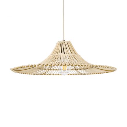 PALERMO 02208 Boho Κρεμαστό Φωτιστικό Μονόφωτο 1xE27 IP20 Φ60 x Υ20cm Μπεζ Ξύλινο Μπαμπού Πλέγμα