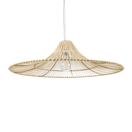 PALERMO 02209 Boho Κρεμαστό Φωτιστικό Μονόφωτο 1xE27 IP20 Φ100 x Υ30cm Μπεζ Ξύλινο Μπαμπού Πλέγμα