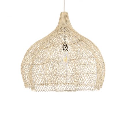 ADEJE 02210 Boho Φωτιστικό Οροφής Μονόφωτο 1xE27 IP20 Φ60 x Υ60cm Μπεζ Ξύλινο Μπαμπού Πλέγμα Καμπάνα