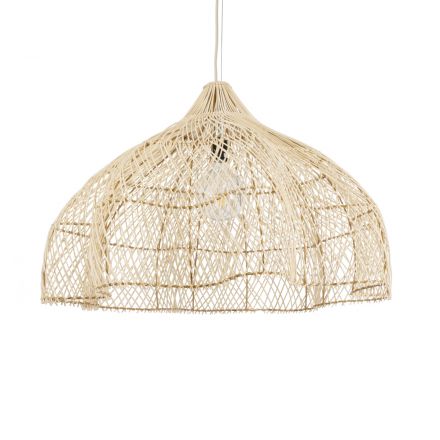 ADEJE 02211 Boho Φωτιστικό Οροφής Μονόφωτο 1xE27 IP20 Φ80 x Υ55cm Μπεζ Ξύλινο Μπαμπού Πλέγμα Καμπάνα