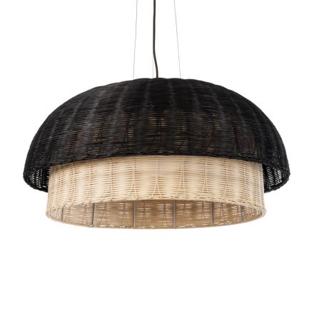 CORSICA 02216 Boho Κρεμαστό Φωτιστικό Μονόφωτο 1xE27 IP20 Φ70 x Υ35cm Μαύρο Μπεζ Ξύλινο Μπαμπού Πλέγμα Καμπάνα