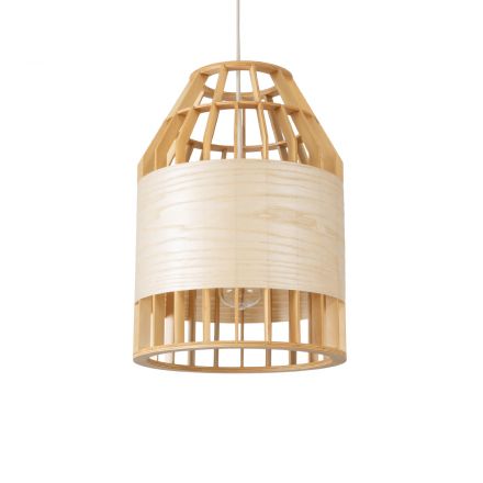 GALIA 02219 Boho Κρεμαστό Φωτιστικό Μονόφωτο 1xE27 IP20 Μπεζ Ξύλινο Μπαμπού Πλέγμα Καμπάνα