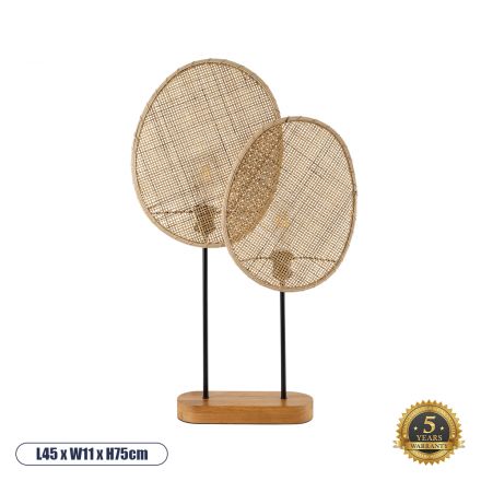 AZUL Boho Επιτραπέζιο Φωτιστικό - Μ45 x Π11 x Υ75cm - Μπεζ Ξύλινο με Μαύρο Μεταλλικό και Μπεζ Ξύλινο Πλέγμα