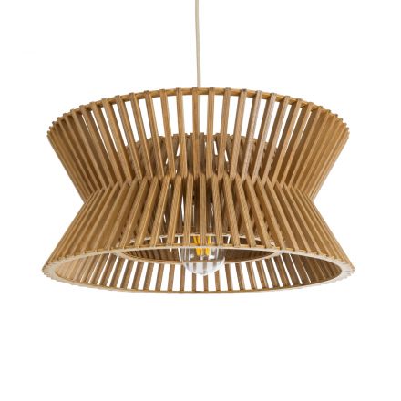 BIMINI 02287 Boho Κρεμαστό Φωτιστικό Μονόφωτο 1xE27 IP20 Φ45 x Υ20cm Καφέ Ξύλινο Πλέγμα Καμπάνα