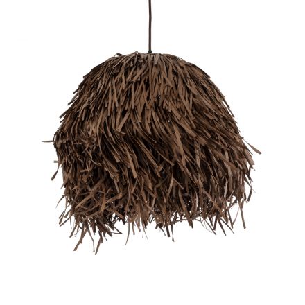 GUADELOUPE 02293 Boho Κρεμαστό Φωτιστικό Μονόφωτο 1xE27 IP20 Καφέ Φυσική Ράφια Νήμα Πλέγμα Καμπάνα