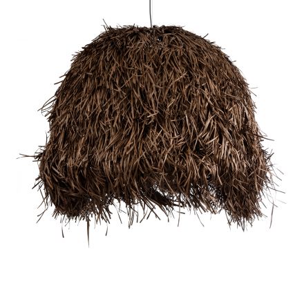 GUADELOUPE 02295 Boho Κρεμαστό Φωτιστικό Μονόφωτο 1xE27 IP20 Φ120 x Υ100cm Καφέ Σκούρο Φυσική Ράφια Νήμα Πλέγμα Καμπάνα