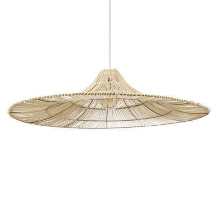 PALERMO 02311 Boho Κρεμαστό Φωτιστικό Μονόφωτο 1xE27 IP20 Φ160 x Υ45cm Μπεζ Ξύλινο Μπαμπού Πλέγμα
