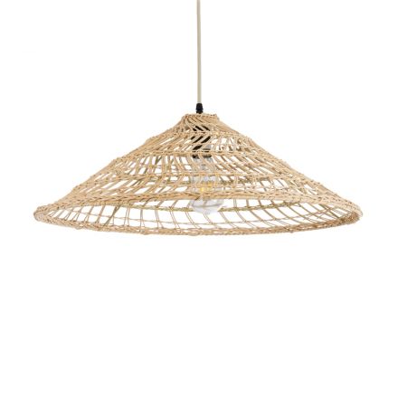 KAIA 02346 Boho Κρεμαστό Φωτιστικό Μονόφωτο 1xE27 IP20 Φ60 x Υ20cm Μπεζ Ξύλινο Μπαμπού Πλέγμα Καμπάνα
