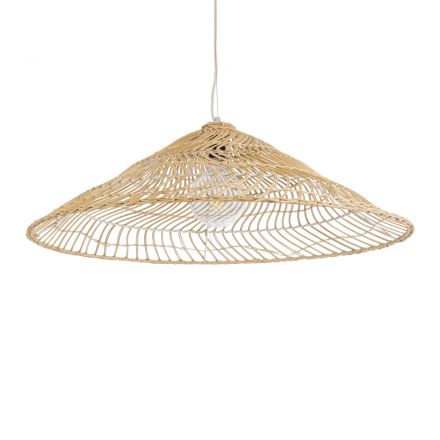 KAIA 02347 Boho Κρεμαστό Φωτιστικό Μονόφωτο 1xE27 IP20 Φ80 x Υ26cm Μπεζ Ξύλινο Μπαμπού Πλέγμα Καμπάνα