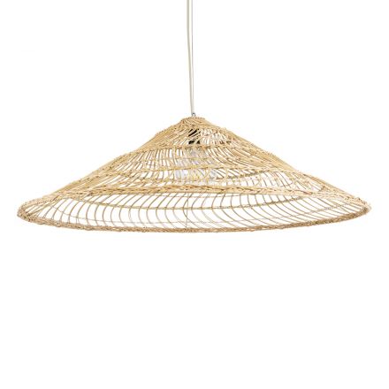 KAIA 02348 Boho Κρεμαστό Φωτιστικό Μονόφωτο 1xE27 IP20 Φ100 x Υ30cm Μπεζ Ξύλινο Μπαμπού Πλέγμα Καμπάνα