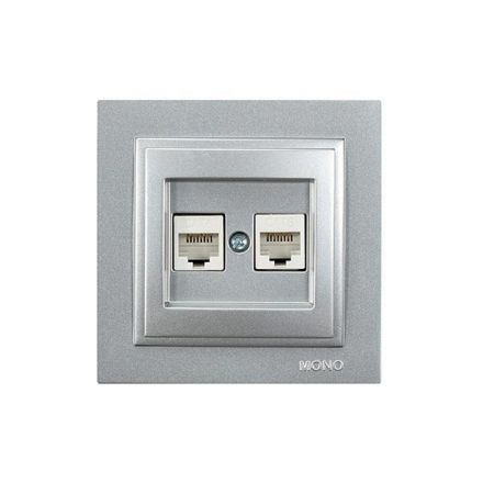 Πρίζα Data CAT 6 RJ 45 ΔΙΠΛΗ Ασημί MONO