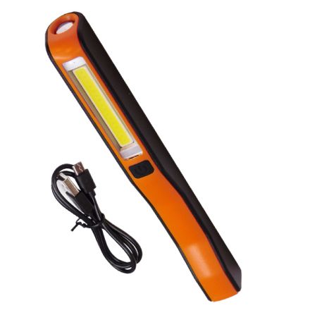 Φορητός Φακός Επαναφορτιζόμενος με Μπαταρίες PEN COB LED και Φορτιστή USB Πορτοκαλί Χρώμα GloboStar 07012