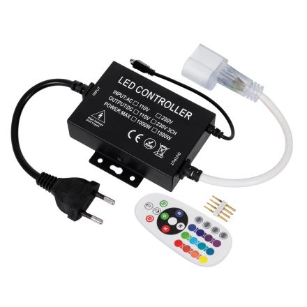 GloboStar® 22617-OVALE RGB Controller με Ασύρματο Χειριστήριο IR - Μεταλλάκτης Τροφοδοσίας AC/DC 230V IP20 για OVALE 120° Degree Neon Flex LED RGB 4 Pin Max 1500W - Έως 100 Μέτρα