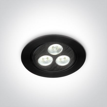 One Light Χωνευτό LED Spot 3x1W 6000K 15° Αλουμίνιο Μαύρο Dimmable