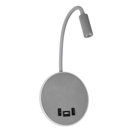 GOOSE 61694 Φωτιστικό Τοίχου - Απλίκα LED 6W 600lm 36° AC 220-240V IP20  - Reading Light & 360° Κρυφός Φωτισμός - Φορτιστής USB 3A - Θερμό Λευκό 2700K Γκρι Αλουμίνιο - Μ15.5 x Π22.5 x Υ30cm - 5 Xρόνια Εγγύηση