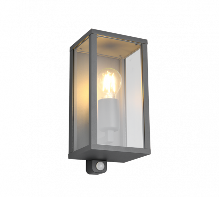 Trio Lighting Επίτοιχη Απλίκα LED 1xE27 Αισθητήρας Κίνησης GARONNE Ανθρακί IP44
