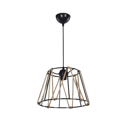 JUTE 203-0090 Μοντέρνο Κρεμαστό Φωτιστικό Σχοινί Μονόφωτο 1xE27 IP20 Μαύρο Μεταλλό με Μπεζ Σχοινί Μ30 x Π30 x Υ75cm