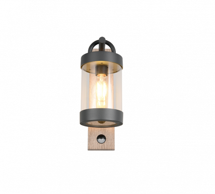 Trio Lighting Επίτοιχο Φωτιστικό 1xE27 SAMBESI Motion Sensor Απομίμηση Ξύλου Αλουμίνιο