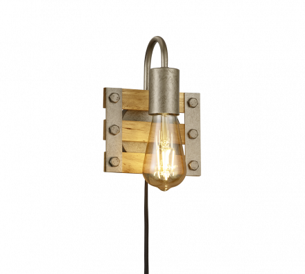Trio Lighting Επίτοιχο Φωτιστικό 1xE27 KHAN Ξύλο - Μέταλλο Nickel Antique