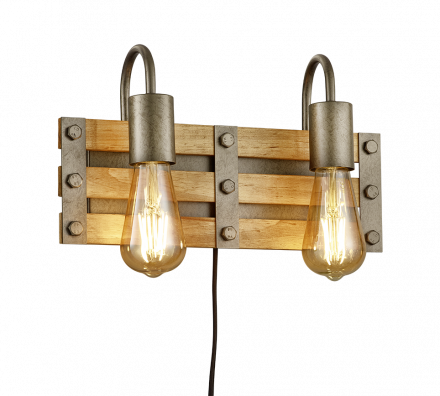 Trio Lighting Επίτοιχο Φωτιστικό 2xE27 KHAN Ξύλο - Μέταλλο Nickel Antique