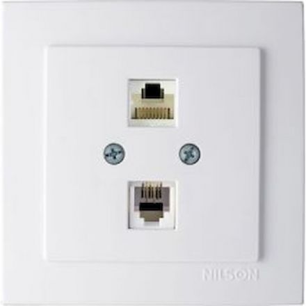 GEYER Πρίζα Δικτύου RJ45-CAT5-RJ11 Λευκή NILSON
