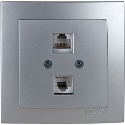 GEYER Πρίζα Δικτύου RJ45-CAT5-RJ11 NILSON Ασημί