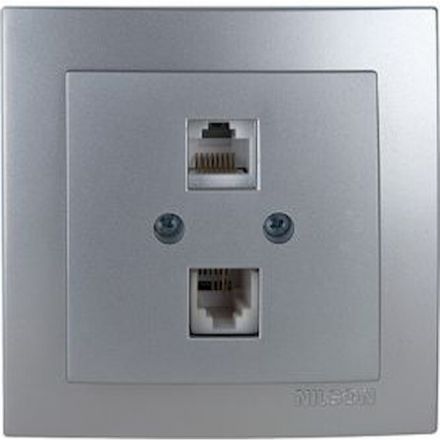 GEYER Πρίζα Δικτύου RJ45-CAT6-RJ11 NILSON Ασημί