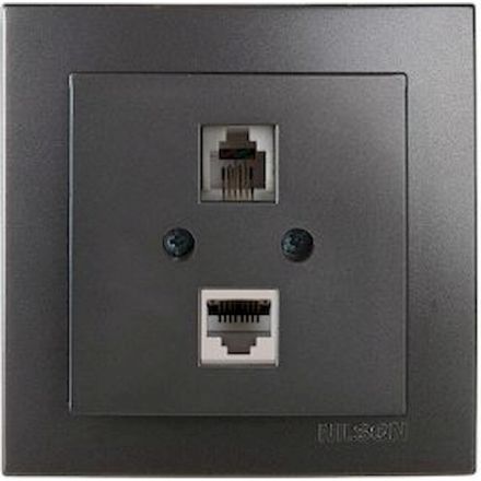 Πρίζα Δικτύου RJ45-CAT6-RJ11 NILSON Ανθρακί