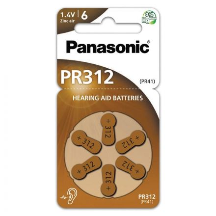 Panasonic Μπαταρία Ακουστικών Βαρηκοΐας PR-312 6 τμχ