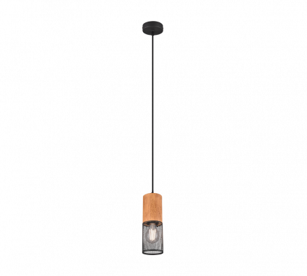Trio Lighting Κρεμαστό Μονόφωτο 1xE27 TOSH 10cm Ξύλο/Μέταλλο Μαύρο Ματ