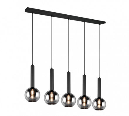 Trio Lighting Κρεμαστό Φωτιστικό Πολύφωτο 5xE27 CLAYTON Μαύρο Ματ-Chrome Μέταλλο-Γυαλί