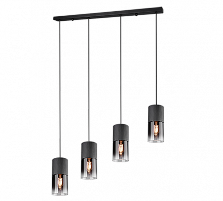 Trio Lighting Κρεμαστό Φωτιστικό 4xE27 ROBIN Μαύρο Ματ-Smoke Μέταλλο-Γυαλί