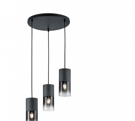 Trio Lighting Κρεμαστό Φωτιστικό 3xE27 ROBIN Μαύρο Ματ-Smoke Μέταλλο-Γυαλί