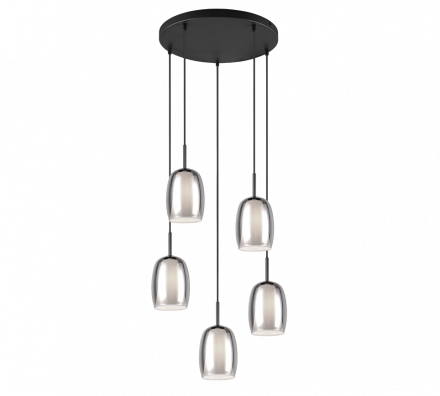 Trio Lighting Κρεμαστό Φωτιστικό LED 5xE14 BARRET Μαύρο Ματ/Smoke
