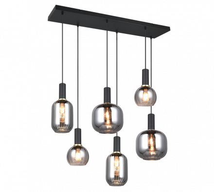 Trio Lighting Κρεμαστό Φωτιστικό 6xE27 DIVA Μέταλλο/Γυαλί Μαύρο Ματ/Smoke
