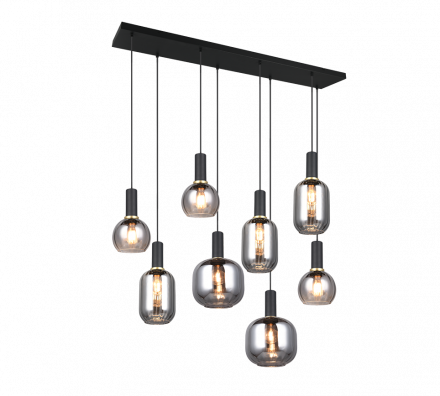Trio Lighting Κρεμαστό Φωτιστικό 8xE27 DIVA Μέταλλο/Γυαλί Μαύρο Ματ/Smoke