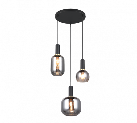 Trio Lighting Κρεμαστό Φωτιστικό 3xE27 DIVA Μέταλλο/Γυαλί Μαύρο Ματ/Smoke