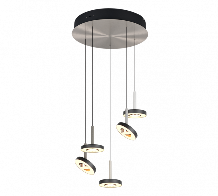 Trio Lighting Κρεμαστό Φωτιστικό Ροζέτα LED 5x8W CCT GUANO Nickel Mat
