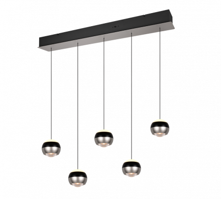 Trio Lighting Κρεμαστό Φωτιστικό LED 5x8W CCT ORBIT Μαύρο-Nickel Ματ